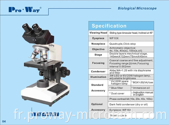 Microscope biologique binoculaire coulissant 40x-1000x LED (XSZ-PW107)